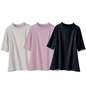 「【３色組】綿１００％サイド切替スタンド衿Ｔシャツ（カットソー）」｜3色組