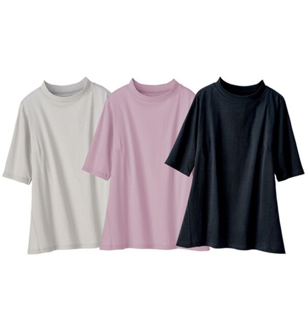 「【３色組】綿１００％サイド切替スタンド衿Ｔシャツ（カットソー）」｜3色組
