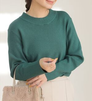 A HAPPY MARILYN（アハッピーマリリン）の「【Ｌ～６Ｌ】モックネック／ハイネックから選べる Ｔシャツ感覚で着られる（もっちりｖｅｒ）リブニット（ニット・セーター）」｜グリーン