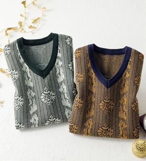 ルフラン（ルフラン）の「【２色組】ラメ入り＊Ｖネックニットベスト（ベスト）」｜2色組