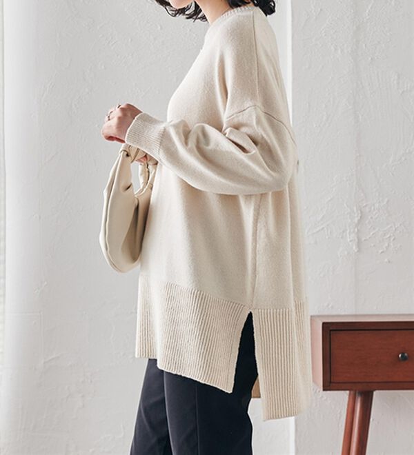 RANAN（ラナン）の「ワイドリブ使いカラーニットチュニック（ニット・セーター）」｜詳細画像