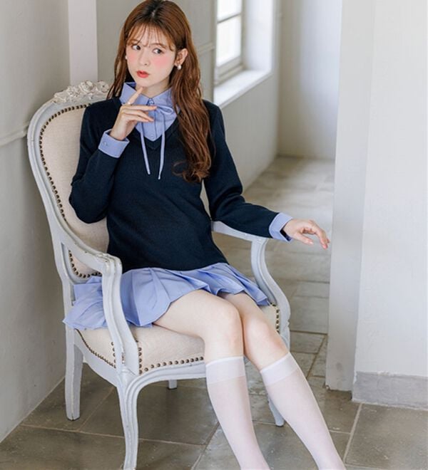 alotta（アロッタ）の「【Corie】シャツドッキングプリーツワンピース（ドッキングワンピース）」｜詳細画像