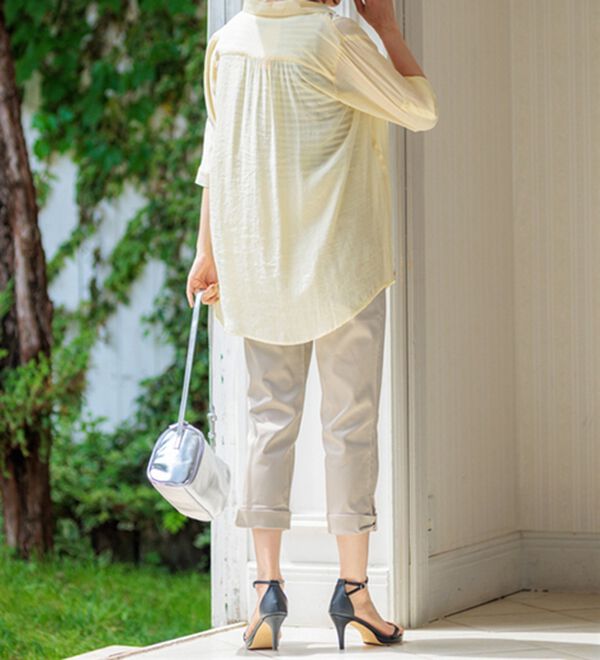 BELLUNA（ベルーナ）の「ヒンヤリ&times;サラリ速乾！綿サテンストレッチ裾リボンクロップドパンツ（クロップドパンツ）」｜詳細画像