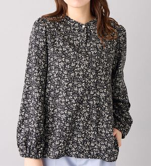 alotta（アロッタ）の「あったか裏起毛フロントタックブラウス（ブラウス）」｜ブラック系花柄