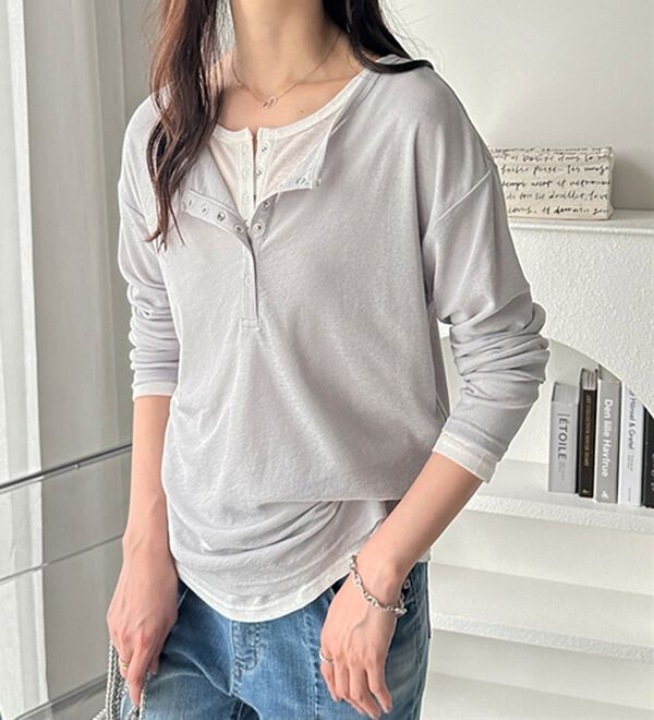 GeeRA（ジーラ）の「前後２ＷＡＹシアースラブヘンリーネックカットソー（カットソー）」｜詳細画像