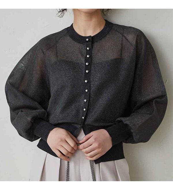 RANAN（ラナン）の「シルバーボタンシアーニットカーデ（ニットカーディガン）」｜詳細画像