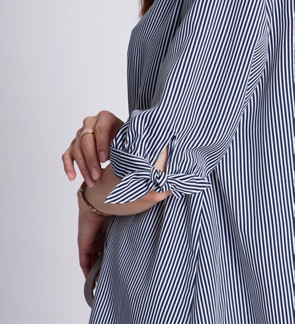 BELLUNA（ベルーナ）の「【接触冷感】麻調素材袖リボン使いシャツチュニック（チュニック）」｜詳細画像