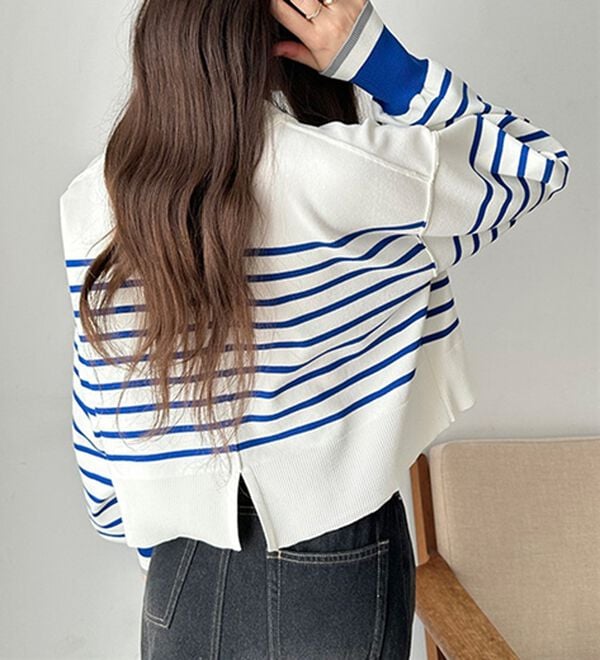 GeeRA（ジーラ）の「さらっと素材パネルボーダーショートニット（ニット・セーター）」｜詳細画像