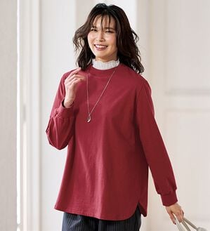 BELLUNA（ベルーナ）の「綿１００腰まわりゆったりリブデザインチュニック（カットソー）」｜ワインレッド