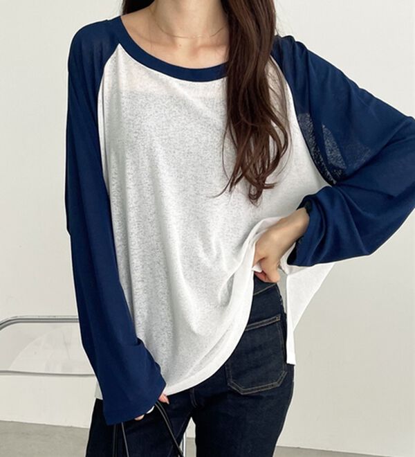 GeeRA（ジーラ）の「ラグラン切替配色スラブシアーカットソー（カットソー）」｜詳細画像