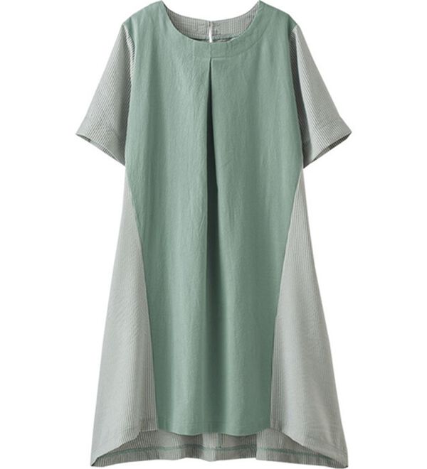 BELLUNA（ベルーナ）の「ストライプ切替ワンピース（チュニック）」｜セージ系