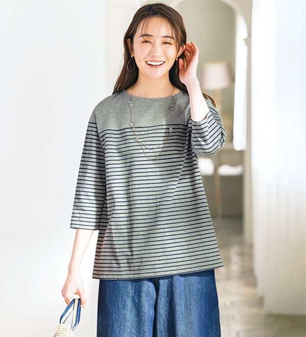 ルフラン（ルフラン）の「【４色組】毎日の主役。綿１００％ボーダーロンＴ（カットソー）」｜詳細画像