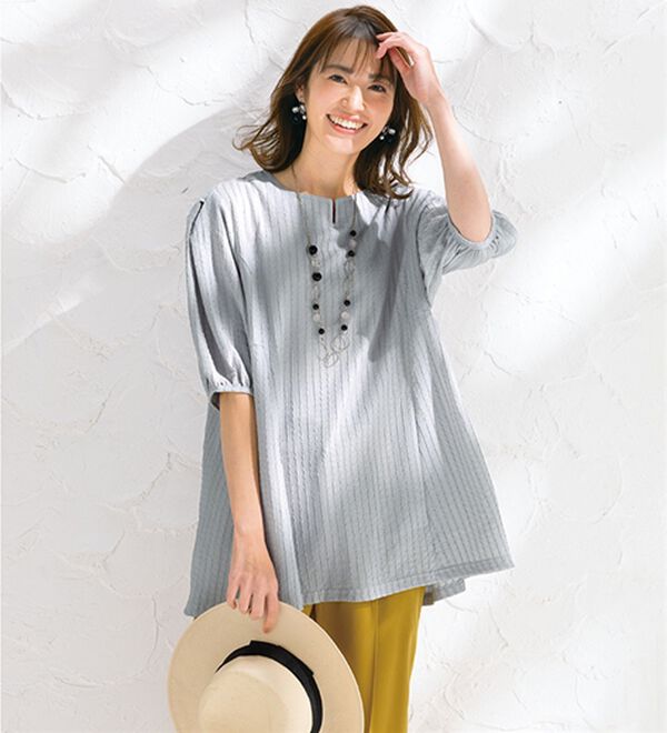 ルフラン（ルフラン）の「【３色組】【ヒヤロン】新ジャカードストライプチュニック（チュニック）」｜詳細画像