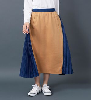 BELLUNA（ベルーナ）の「【Ｌａｇｒｉｌｕａ】配色プリーツデザインフレアースカート（ロングスカート）」｜ベージュ／ネイビー