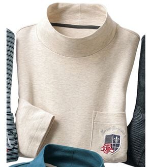 「綿１００％吸湿発熱ハイネックシャツ（メンズカットソー）」｜杢アイボリー
