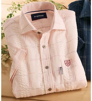 「＜ダンロップ・リファインド＞こだわりの絣チェック涼感シャツ（メンズシャツ）」｜レッド系