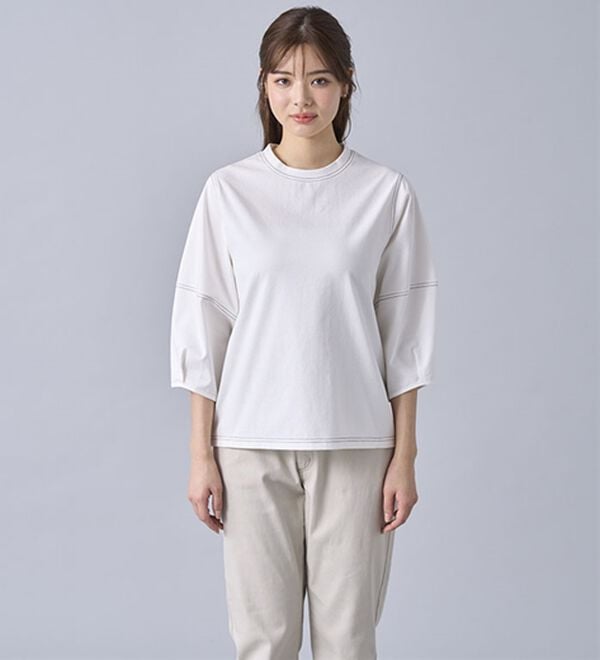 BELLUNA（ベルーナ）の「ヒンヤリ！袖デザイン配色ステッチプルオーバー（カットソー）」｜詳細画像