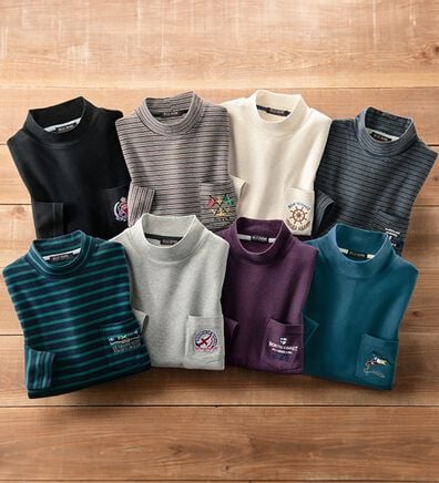 「綿１００％吸湿発熱ハイネックシャツ（メンズカットソー）」