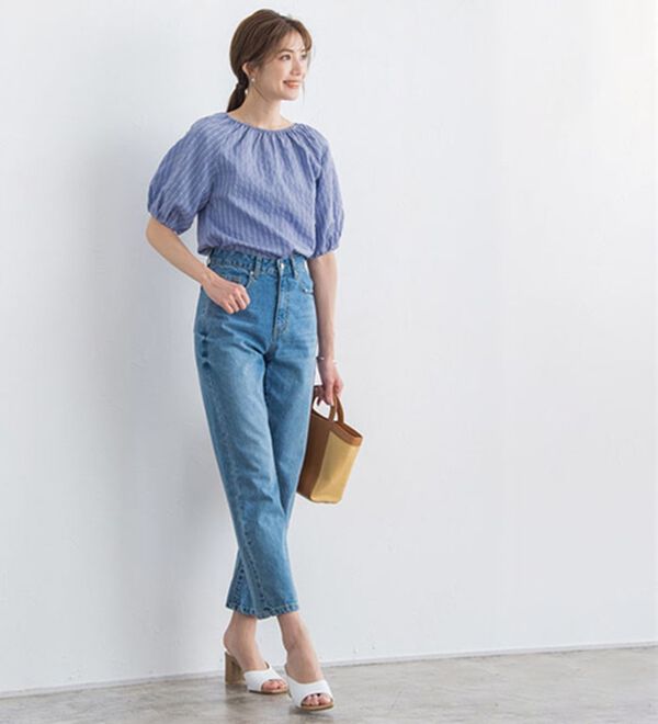 Pierrot（ピエロ）の「ストライプギャザーブラウス（ブラウス）」｜詳細画像