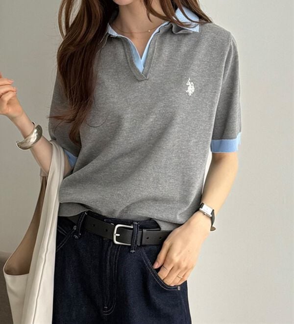 GeeRA（ジーラ）の「【ＵＳ．ＰＯＬＯ．ＡＳＳＮ】衿付ポロニットトップス（ニット・セーター）」｜詳細画像