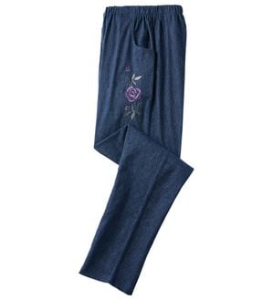 「刺繍デニム調ストレッチパンツ（テーパードパンツ）」｜詳細画像