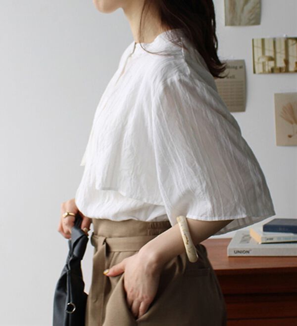 GeeRA（ジーラ）の「バンドカラーシアーストライプシャツ（シャツ）」｜詳細画像