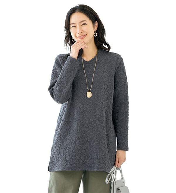 ルフラン（ルフラン）の「【３色組】花柄ふくれジャカードプルオーバー（カットソー）」｜詳細画像