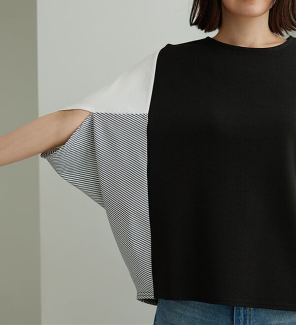 BELLUNA（ベルーナ）の「ストライプ配色切替ドルマンプルオーバー（カットソー）」｜詳細画像