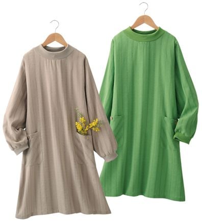 「【２色組】綿１００％ドビー織素材の家事チュニック（パジャマ・ルームウェア）」