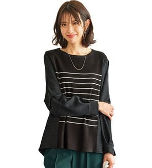 BELLUNA（ベルーナ）の「ニット切替袖タックプルオーバー（ニット・セーター）」｜黒ボーダー