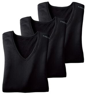 「【３枚組】＜ヘッド＞裏起毛ウォーム＆ストレッチインナー（メンズ肌着・インナーウェア）」｜ブラック3枚組 長袖V首