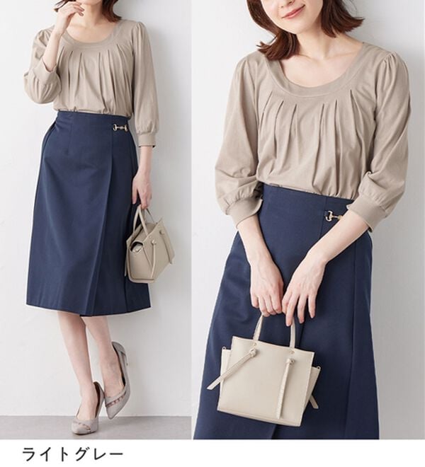 Viola e Viola（ヴィオラ エ ヴィオラ）の「【Ｍ～５Ｌ】綿１００％ふんわり胸元タックカットソー（カットソー）」｜詳細画像