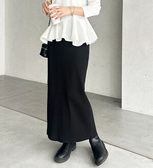 GeeRA（ジーラ）の「【着回し力◎】楽ちんすっきり見え！リブロングスカート（ロングスカート）」｜ブラック