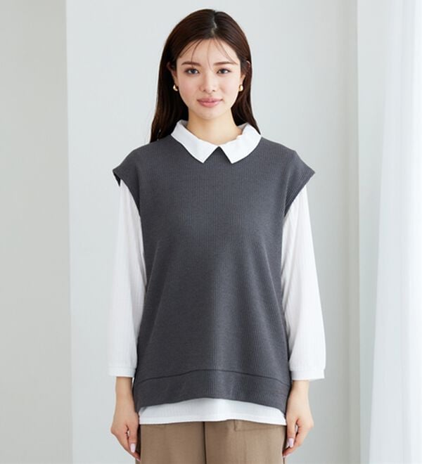 BELLUNA（ベルーナ）の「【新色追加】&ldquo;2点セット&rdquo;あぜ素材ベストアンサンブル（アンサンブル）」｜詳細画像