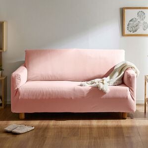 iellio（イエリオ）の「ぴったりフィット！ワッフルソファカバー＜伸縮・取付簡単・洗える・ソファーカバー・１人掛・２人掛・３人掛＞（ソファーカバー）」｜スモーキーピンク