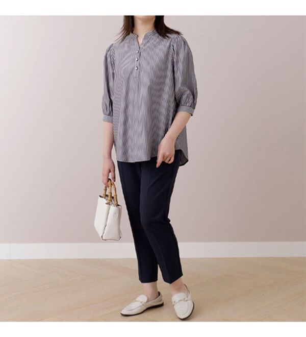 BELLUNA（ベルーナ）の「ストライプ素材パール使いブラウス（ブラウス）」｜詳細画像