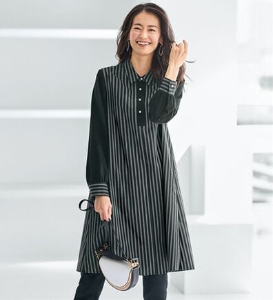 BELLUNA（ベルーナ）の「細見えストライプ切替チュニックワンピース（チュニックワンピース）」