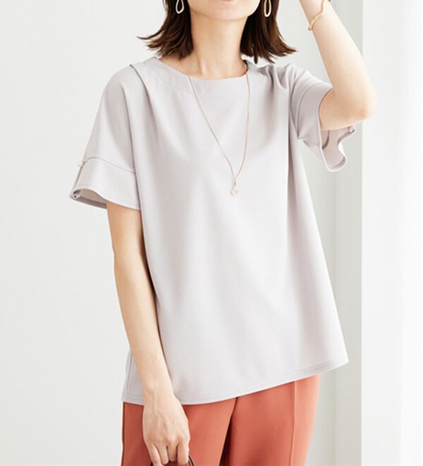 BELLUNA（ベルーナ）の「ジョーゼット素材袖パールブラウス（ブラウス）」｜グレージュ