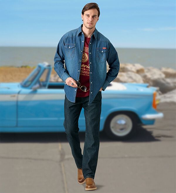 「＜ラングラー＞麻入りデニムシャツ（メンズシャツ）」｜詳細画像