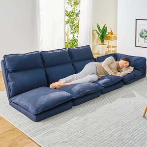 iellio（イエリオ）の「リクライニングフロアコーナーソファ＜ローソファ・ハイバック・リクライニングソファ・２人掛け・３人掛け・引っ越し・新生活＞（ソファ）」｜ネイビー