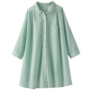 BELLUNA（ベルーナ）の「フランス綾ドレープシャツチュニック（チュニック）」｜グリーンストライプ