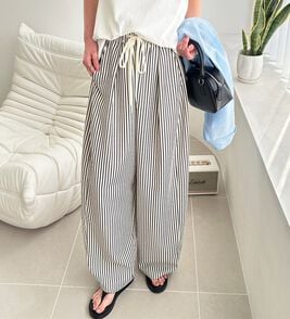 GeeRA（ジーラ）の「さらっと着やすい！ストライプワイドパンツ（フルレングスパンツ）」