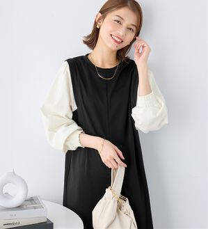 Viola e Viola（ヴィオラ エ ヴィオラ）の「楽ちんコーデ袖切替ドッキングワンピース（ドッキングワンピース）」｜ブラックオフ