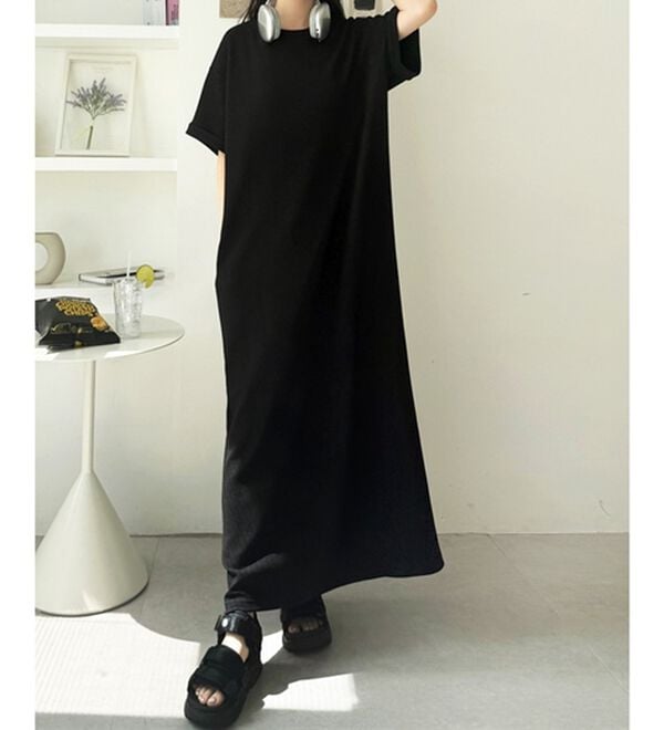 GeeRA（ジーラ）の「【ひんやり/着痩せ】ハーフジップ大人Ｔシャツワンピース（カットソーワンピース）」｜詳細画像