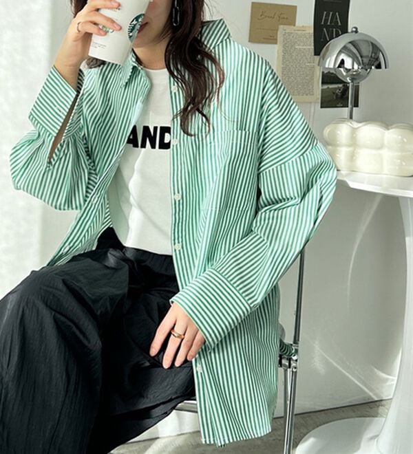 GeeRA（ジーラ）の「アソート柄オーバーサイズシャツ（シャツ）」｜グリーン