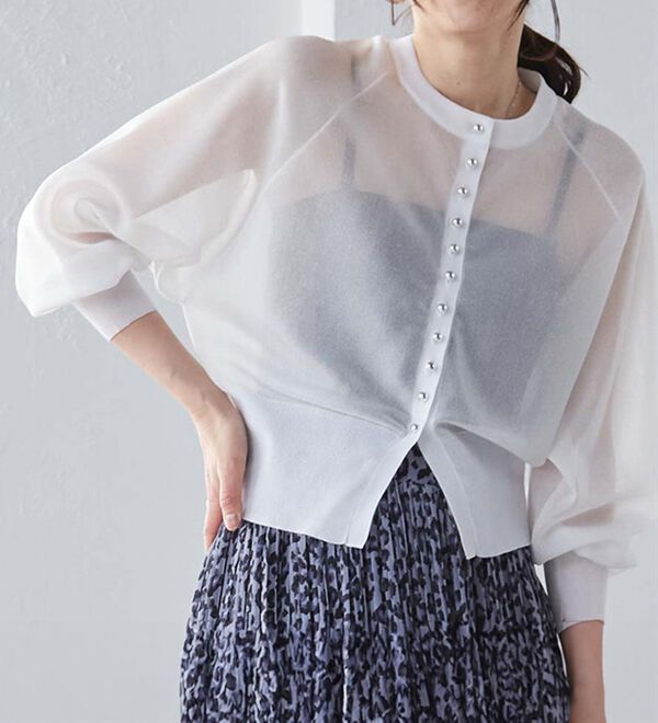 RANAN（ラナン）の「シルバーボタンシアーニットカーデ（ニットカーディガン）」｜詳細画像