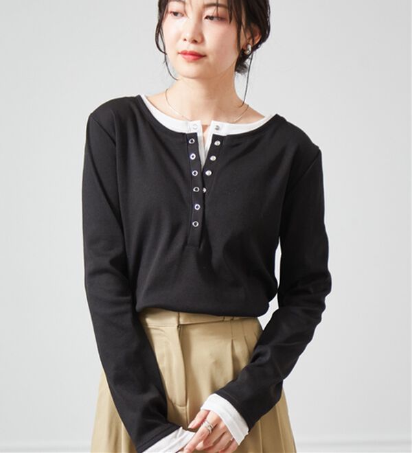 RANAN（ラナン）の「レイヤードヘンリーネックリブTシャツ（カットソー）」｜詳細画像