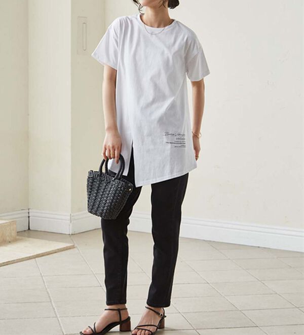 RANAN（ラナン）の「【接触冷感】ロゴプリントチュニックTシャツ（Tシャツ）」｜詳細画像