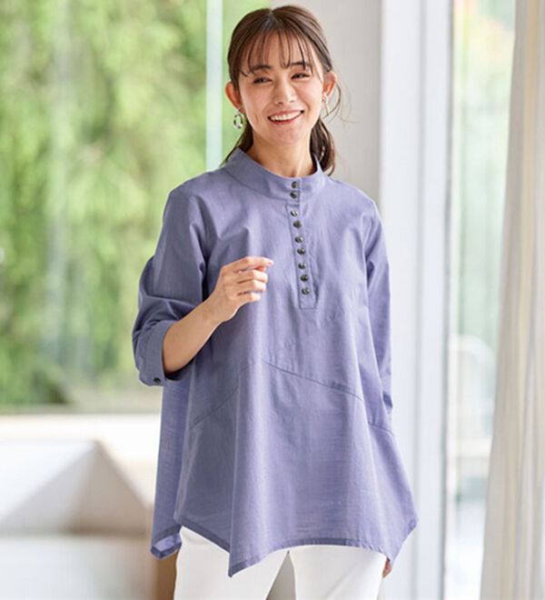 BELLUNA（ベルーナ）の「綿１００％スラブ素材スタンド衿切替ブラウス（ブラウス）」｜ラベンダー