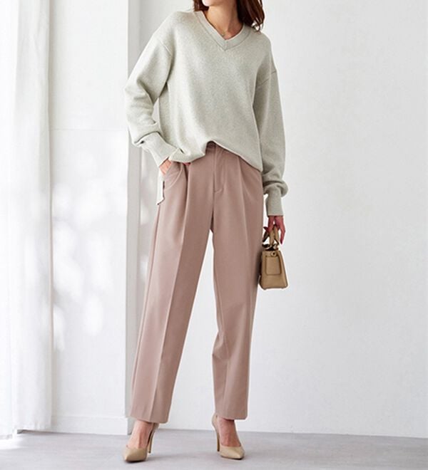 BELLUNA（ベルーナ）の「こっそりおなかがラクラク！ボタン使いウエスト調整テーパードパンツ（テーパードパンツ）」｜詳細画像